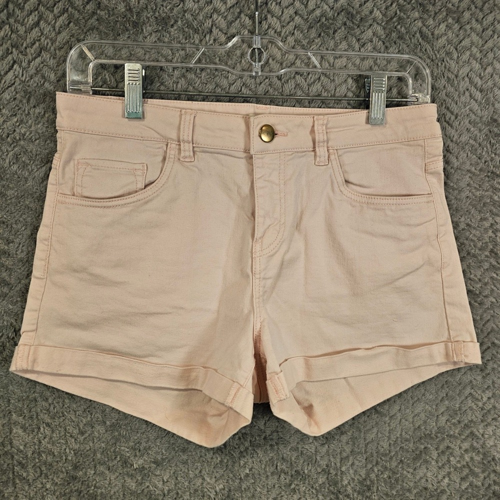 H&M Womens Pastel Pink Cuffed Denim Shorts Size 6 Mid Rise 5-Pocket Casual